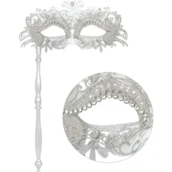 Par Maskerade Masker med Holdestang - Venetiansk Halloween Kostume