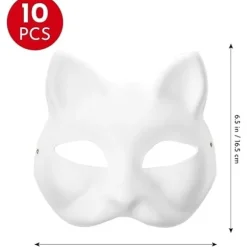 Paris_10 stk. Kattemasker til Maling, Dyreudklædningsmasker Gør-det-selv Hvide Masker Halvmasker til Maskerade Halloween Børn Cosplay Masker Kostume Party Favors | Fyndiq