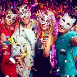 Paris_10 stk. Kattemasker til Maling, Dyreudklædningsmasker Gør-det-selv Hvide Masker Halvmasker til Maskerade Halloween Børn Cosplay Masker Kostume Party Favors | Fyndiq