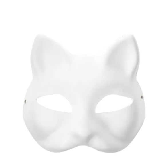 Paris_10 stk. Kattemasker til maling, dyremasker gør-det-selv hvide halvmasker til maskerade Halloween børn cosplay masker kostumefest favoritter