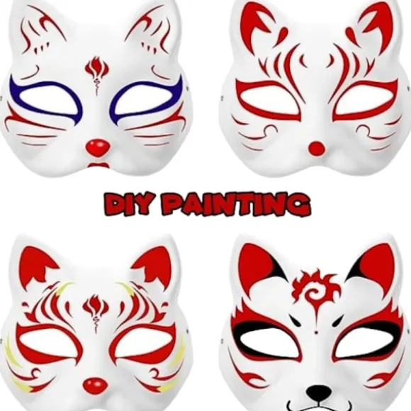 Paris_10 stk. Kattemasker til maling, dyremasker gør-det-selv hvide halvmasker til maskerade Halloween børn cosplay masker kostumefest favoritter
