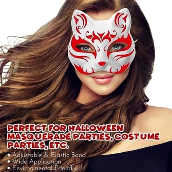 Paris_10 stk. Kattemasker til maling, dyremasker gør-det-selv hvide halvmasker til maskerade Halloween børn cosplay masker kostumefest favoritter