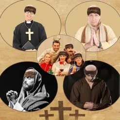 Paryk Kort Glat Hår, Munk Udklædning Skålklip Sjov Kostumeparyk Skaldet Hætte med Brun Munkeklipning, Herre Fest Halloween Gammel Mand Cosplay