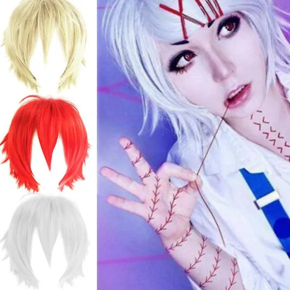Paryk Kort Stil Justerbar Højtemperatur Fiber Herre Anime Cosplay Hårstykke til Fest (FMY) Wine Red