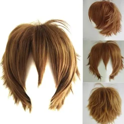 Paryk Kort Stil Justerbar Højtemperatur Fiber Herre Anime Cosplay Hårstykke til Fest (FMY) Wine Red