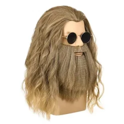 Paryk med skæg Mænds Lang Krøllet Askeblond Paryk Halloween Kostume Parykker