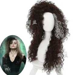 Paryk til Bellatrix Lestrange, Lang Brun Blandet Bølget, Varmebestandig Cosplay Kostume Paryk + Parykhætte-FM-
