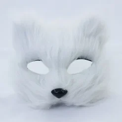 1PC Rævemaske Pels Halv Ansigt Dyr Simuleret Kat Maske Hallowee White