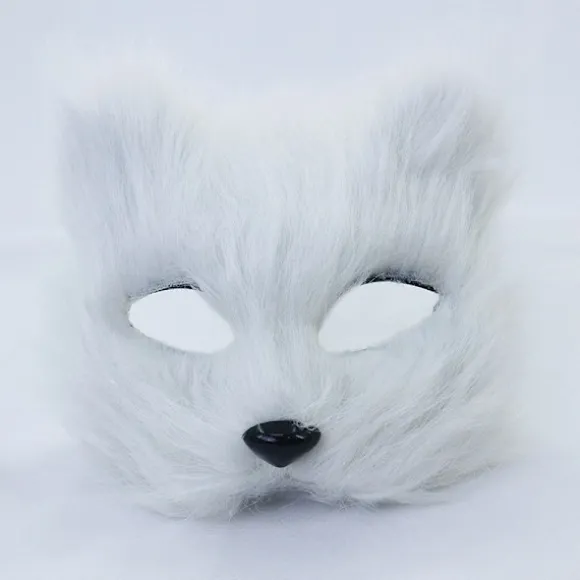 1PC Rævemaske Pels Halv Ansigt Dyr Simuleret Kat Maske Hallowee White