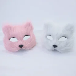 1PC Rævemaske Pels Halv Ansigt Dyr Simuleret Kat Maske Hallowee White