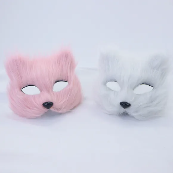 1PC Rævemaske Pels Halv Ansigt Dyr Simuleret Kat Maske Hallowee White