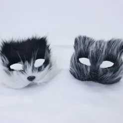 1PC Rævemaske Pels Halv Ansigt Dyr Simuleret Kat Maske Hallowee White