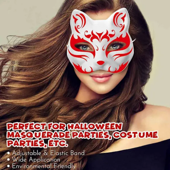 PCS Therian masker Hvid kat masker Glansfuld DIY Halloween maske Dyr, Kat maske