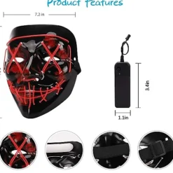 PEEOED Halloween LED skræmmende maske, Halloween dekoration rensningsmaske, 3 forskellige blinkende tilstande til Halloween karneval cosplay kostume og fester | Fyndiq