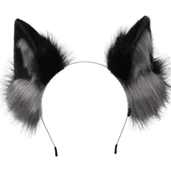 Pelsræv Ulv Kat Ører Pandebånd Dyr Cosplay Hårbøjle Fest Kostume Hovedbeklædning Maskerade Hårtilbehør, Sort Grå