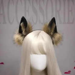 Pelsræv Ulv Kat Ører Pandebånd Dyr Cosplay Hårbøjle Fest Kostume Hovedbeklædning Maskerade Hårtilbehør, Sort Grå