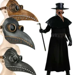 Pestdoktor Maske Kostume Fuglemaske PU Læder Steampunk Sort