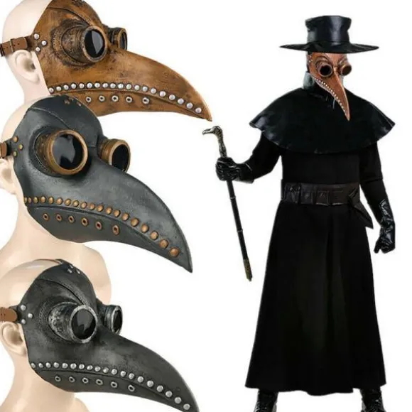 Pestdoktor Maske Kostume Fuglemaske PU Læder Steampunk Sort