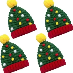 Pieces Juletræ Pom Pom Hat til Kvinder - Julehatte - Vinter Strikket Hæklet Hat - Jule Strikket Hat - Bedst til Rejser, Vandreture og Camping