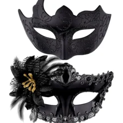 Pieces Venetiansk Maske Par Kvinder Mænd Maskerade Øjenmaske til Halloween Maskerade Karneval, Sort