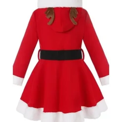 Piger Julekostume Fru Santa Claus Rød Velvet Hættetrøje Kjole 130cm