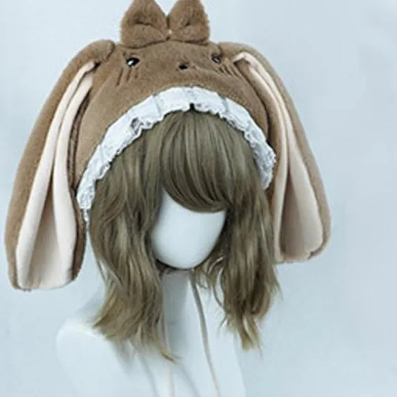 Piger Kawaii Kanin Kanin Øre Lolita Hat Vintage Lolita Uld Cap Varm Kanin Hat Hvid Beige