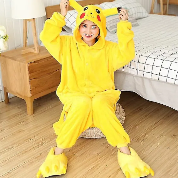 Pikachu Anime Cosplay Animal Voksne Kvinder Tegneserie Pyjamas Vinter Varme Onesie Sjov Blød Sød Jumpsuit Til Piger 6T(Height 105-115CM)