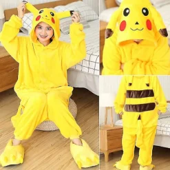 Pikachu Anime Cosplay Animal Voksne Kvinder Tegneserie Pyjamas Vinter Varme Onesie Sjov Blød Sød Jumpsuit Til Piger 6T(Height 105-115CM)