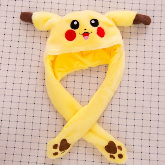 Pikachu Hat med Bevægelige Ører der Hopper, Sjov Pikachu Plys Hat til Kvinder, Piger, Cosplay, Jul, Fest, Ferie Hat