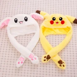 Pikachu-hat med bevægelige ører, der hopper, sjov Pikachu-plyshat til kvinder, piger, cosplay, jul, fest, feriehat