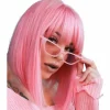 Pink Bob Parykker med Pandehår 35 cm Syntetisk Farverig Kort Glat
