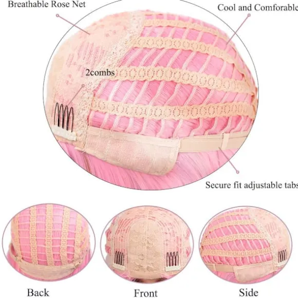 Pink Bob Parykker med Pandehår 35 cm Syntetisk Farverig Kort Glat