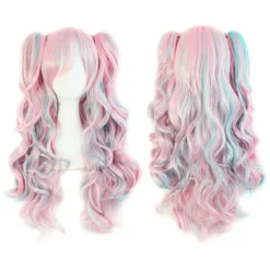 (Pink) 68cm Cosplay Enhjørning Perle Lang Krøllet Drømmende Sød Blød Pink Lilla Blå Gradient Paryk til Kvinder G