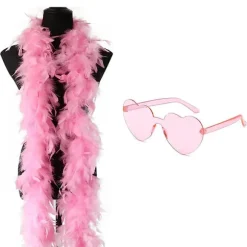 Pink fjer-tørklæde hjertebriller sæt maskeradefest dame udklædning Halloween cosplay Pink One size fits all