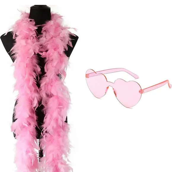 Pink fjer-tørklæde hjertebriller sæt maskeradefest dame udklædning Halloween cosplay Pink One size fits all