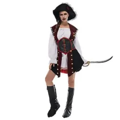 Piratkostume til kvinder Halloween Deluxe Sexet Buksedragt Fancy Kjole til Halloween Kostume Voksen (L)