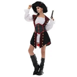 Piratkostume til kvinder Halloween Deluxe Sexet Buksedragt Fancy Kjole til Halloween Kostume Voksen (L)