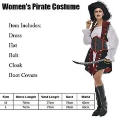 Piratkostume til kvinder Halloween Deluxe Sexet Buksedragt Fancy Kjole til Halloween Kostume Voksen (L)
