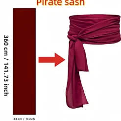 Pirattilbehørssæt - Piratbælte, bælte og tørklæde - til børn og voksne - middelalderligt piratkostume - Halloween-fest - vinrød - 1 sæt