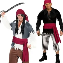 Pirattilbehørssæt - Piratbælte, bælte og tørklæde - til børn og voksne - middelalderligt piratkostume - Halloween-fest - vinrød - 1 sæt