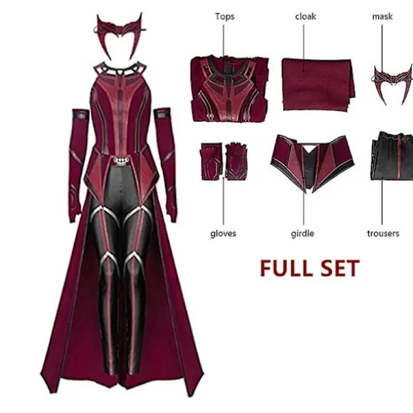 P-jsmen Kvindelig Wanda Maximoff Cosplay Kostume Scarlet Witch Hovedbeklædning Frakke Og Bukser Fuld Sæt Outfit Halloween Tilbehør Rekvisitter - Perfet XL Wanda | Fyndiq