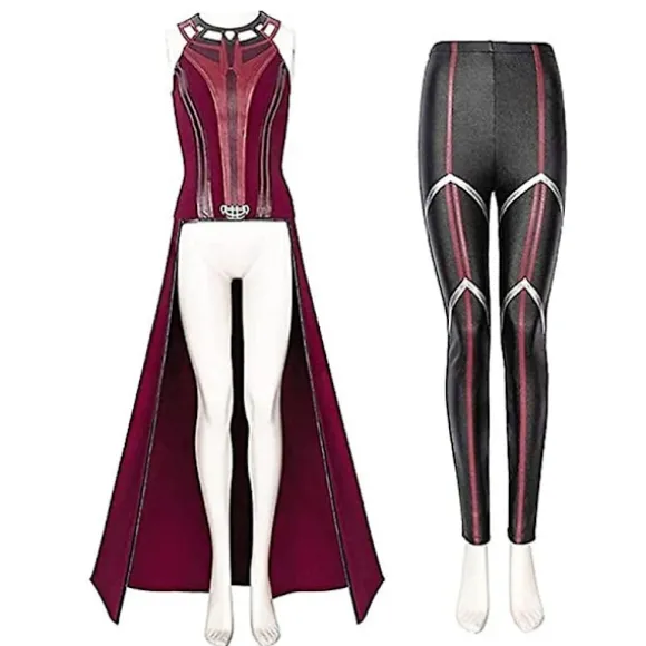 P-jsmen Kvindelig Wanda Maximoff Cosplay Kostume Scarlet Witch Hovedbeklædning Frakke Og Bukser Fuld Sæt Outfit Halloween Tilbehør Rekvisitter - Perfet XL Wanda | Fyndiq