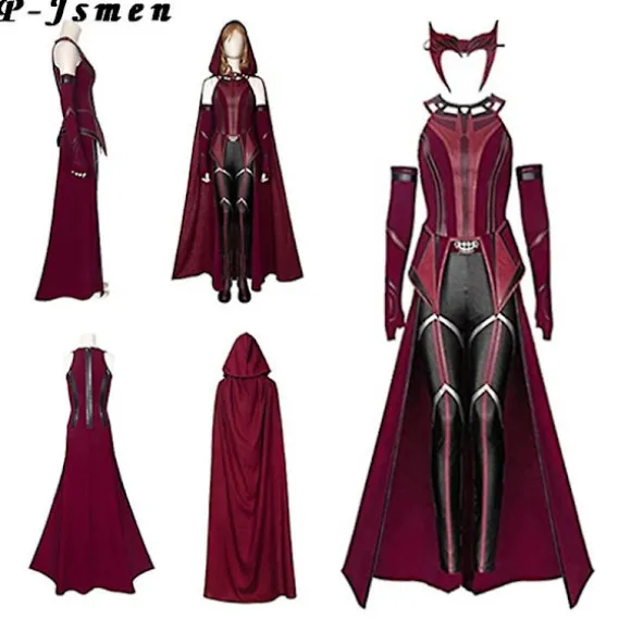 P-jsmen Kvindelig Wanda Maximoff Cosplay Kostume Scarlet Witch Hovedbeklædning Frakke Og Bukser Fuld Sæt Outfit Halloween Tilbehør Rekvisitter - Perfet XL Wanda | Fyndiq