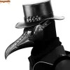 Plague Doctor Black Death Mask Læder Halloween Steampunk Pu Carnival Cosplay Voksen De Peste Brillemaske for voksne Grim Reaper