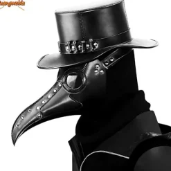 Plague Doctor Black Death Mask Læder Halloween Steampunk Pu Carnival Cosplay Voksen De Peste Brillemaske for voksne Grim Reaper