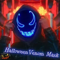 {PL}LED-maske til Halloween, Purge-maske med 3 lystilstande, Lysende Halloween-maske til mænd, kvinder og børn, blå