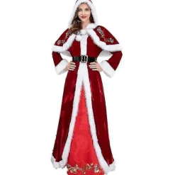 Plus Size Deluxe Fløjl Voksne Julekostume Cosplay Par Julemandstøj Fancy Kjole Juleuniform Sæt Til Mænd Kvinder, CJY Red Women XXL