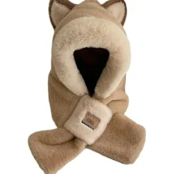 Plush Hættetrøje Sjal Kostume Hatte, Dyr Hat Vinter Hat Sjal Sæt khaki