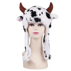 Plush Sjove Dyrehatte Størrelse Kap Polyester Med Fleeceforing cow