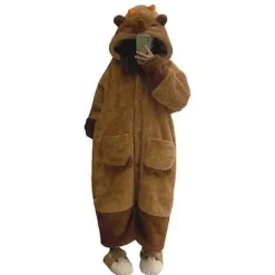 [PL】Voksen Capybara Cosplay Kostume Onesie Natkjole Tegneserie Pyjamas L